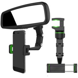 Universal 360° Rearview Car Mirror Phone Holder Multifunctional 360 Degrees Rotating Car Rearview Mirror Suspension Mount for Smartphones GPS Bracket