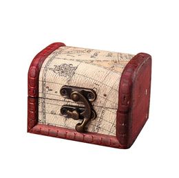 Vintage Jewellery Box Mini Wood World Map Pattern Metal Container Organiser Storage Case Handmade Wooden Small Boxes SN5403