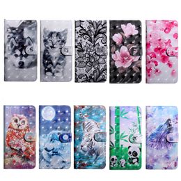 Animal 3D Leather Wallet Cases For Iphone 13 Pro Max 12 11 XR XS 8 7 6 6S Plus Flower Tiger Owl Lace Wolf Cartoon Panda Slot ID Magnetic Fashion Book Holder Pouch Flip Cover