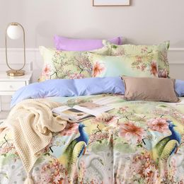 Bedding Sets Luxury Bloom Flower Peacock Printing Set Double Duvet Cover Bed Sheet Linen Pillowcases Home Textiles