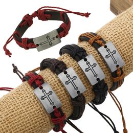 Corda de couro artesanal trançada liga punk charme pulseiras pulseiras para homens mulheres pulseira jóias