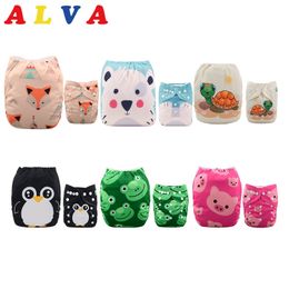 ALVABABY 6 diapers + 12 Inserts Baby Cloth Diapers One Size Adjustable Washable Reusable Cloth Nappy for Baby Girls and Boys 211028