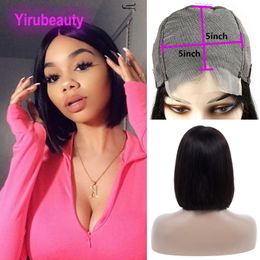 Brazilian Peruvian Indian 5X5 Lace Closure Bob Wigs Silky Straight Malaysian 10-16inch 100% Human Hair Products Five By Five Wigs Natural Colour