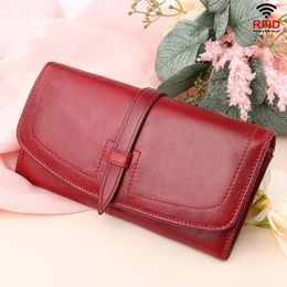 Wallets Women Clutch Wallet Genuine Leather Female Coin Purse Portomonee Clamp For Phone Bag Long Lady Handy Card HolderWallets