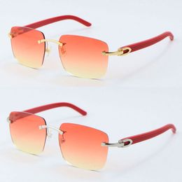 Factory Wholesale Red Plank Arms Rimless Sunglasses 8300816 Unisex High quality Sunglasses C Decoration 18K Gold Frame Outdoor Design Classical Model Glasses