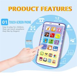 Kids Fake Smart Phone Toys WIth LED Educational English Music Simulation Learning USB Port Touching Screen for Child Baby Chrism 220715