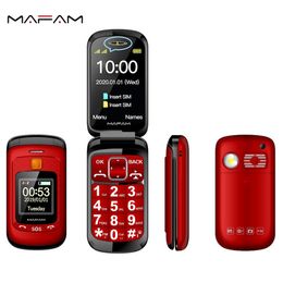 Original Mafam Clamshell Mobile Phone Easy Work Two Torch Handwriting Dual Display Sim card SOS Call Speed Dial Cover Flash Light F899 Large Key Old Man cellphone