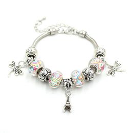 Charm Bracelets Fashion Bracelet & Bangles European Bead Eiffel Tower Dragonfly For Women Friends Christmas Gift Jewellery PulseraCharm