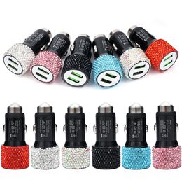Car Charger for Cigarette Lighter Smart Phone USB Adapter Mobile Phone Charger Dual USB Charger with Bling Rhinestones Crystal