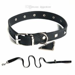 Designer Dog Collar Leashes Set With Inverted Triangle Metal Tag Classic Leather Pet Collars for Small Medium Large Dogs Bulldog Poodle Collie Dachshund Black B117