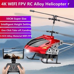 50CM 4K HD Camera WIFI FPV Smart RC Helicopter 2.4G 3.5CH Alloy Height Setting Remote Control Aircraft Adult Boy Toy 220321