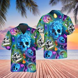 Men's Casual Shirts Printed Galaxy Diamond Crystal Skull Hawaiian Shirt Summer Short Sleeved Men's Oversize Camisa Social 5XLMen's