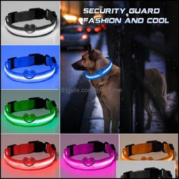 New Fashion Led Nylon Dog Collar Cat Harness Flashing Light Up Night Safety Pet Collars Mti Colour Xs-Xl Size Christmas Drop Delivery 2021