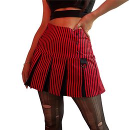 Skirts Xingqing Sexy Ladies Contrast Colour Skirt High Waist Stripe Star Printing Short Dress Casual Wrinkle Zipper Decoration CostumeSkirts