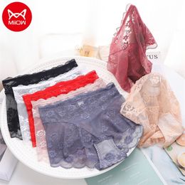 MiiOW Women Lace Panties Sexy Close-fitting Lady Boyshort High Waist Nude Feeling Female Underwear Cotton Antibacterial Crotch 220426