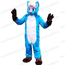 Halloween blue Long-haired Husky Dog Mascot Costume Top Quality Cartoon character Carnival Unisex Adults Size Christmas Birthday Party Fancy Outfit