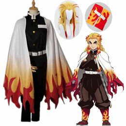 Rengoku Kyoujurou Cosplay Anime Demon Slayer Cosplay Costume Kimono Kimetsu no Yaiba Cosplay Uniforms Wig AA220324