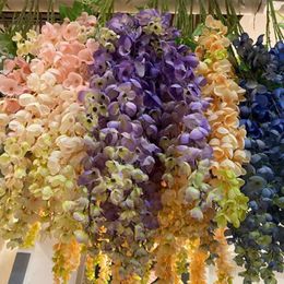 Decorative Flowers & Wreaths 2Pcs 6Forks Wisteria 100cm Artificial Silk String For Wedding Hall Ceiling Hanging Decoration Party Event Layou