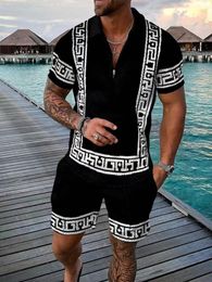 Men's Tracksuits Men's Tracksuit Summer Short Sleeve Shirt And Shorts Suit Two-Piece Set Male Gym Sport Golf Clothing Streetwear For Men