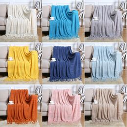 Throw Blankets All Seasons Lightweight Cosy Solid Colour Soft Air Conditioner Acrylic Blanket with Tassel for Bed and Sofa