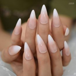 Glossy Ombre French Stilettos Fake Nails Gradient Pink Nude Long Sharp Artificial UV False Salon Party Nail Tips Faux Ongle Prud22