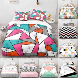 Marble Duvet Cover Full King Size Geometric Bedding Set Abstract Triangle Grid Comforter for Adult Teen Kids Bedroom Decor
