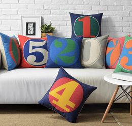Color Numbers Birthday Date Linen Cotton Cushion Cover Baby Kids