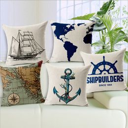 ocean ship cushion cover marine decoration cojines vintage anchor throw pillow case world map sofa almofada