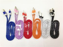 Noodle Braided Cable Micro USB V8 Cable Sync Data 1M Charging Cord Flat Woven Fabric Dual Colours Cables for Samsung S7 S6 Note 7 6 5 4 HTC