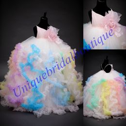 Beautiful Princes Girls Pageant Dresses 2019 Rainbow Tiered Skirts Real Photos Ballgown Colorful Flower Girls Dress Long