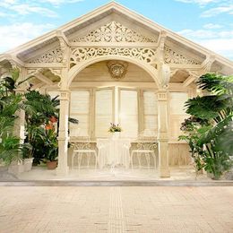 Outdoor House Pavilion Photo Booth Backdrops for Weddings Green Plants Leaves Blue Sky Studio Photography Scenic Background