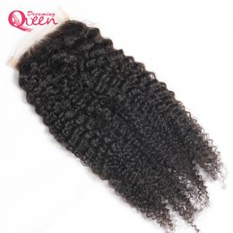 Mongolian Afro Curly Lace Closure Mongolian Human Virgin Hair Closure Bleached Knots 4x4 Hair Closure Natural Color Can be dyed