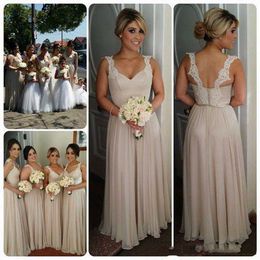 2017 Cheap A line Chiffon Bridesmaid Dresses Full Length Spaghetti Lace Straps Backless Floor Length Prom Gowns For Bridesmaids Plus Size