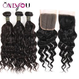 Malaysian Human Hair Weave Closure Water Wave Hair Bundles with Closure Black Colour Wet and Wavy Natural Wave Hair Extensions Factory Deal