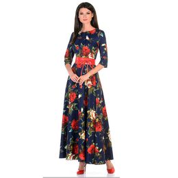 Femmes impression robe Automne mode Rose impression longue vestidos Bonne qualité Femmes Russe style occasionnelle robe automne