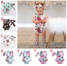 7 Styles Summer Baby Girl Rompers Pretty Flower Tassel Romper+Headband 2pcs Baby Girls Clothing Floral Jumpsuits Kids Girl Jumpsuit Outfits