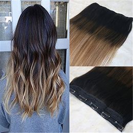 One Piece Clip in Hair Extension 70g Colour #2 Fading to #6 and #18 Highlight Balayage Omber Remy human hair Unprocessed Hair Weft