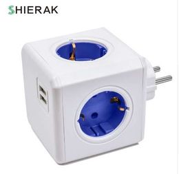 SHIERAK Smart Home Power Cube Socket EU Plug 4 Outlets 2 USB Ports Adapter Power Strip Extension Adapter Multi Switched Sockets 250V