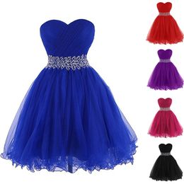 2018 New Cheap Royal Blue Tulle Short Homecoming Dresses Plus Size Beaded Crystals Graduation Gown Prom Cocktail Party Gown QC1165