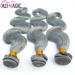 Human Hair Weaves Grey Human Hair Extensions Body Wave Grade 8A 3Bundles 100G Grey Hair Extensions Wholesale AliMagic Factory Price Cheap