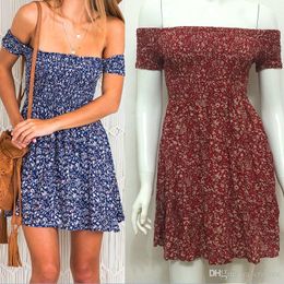 Vente chaude robes pour les femmes de la mode de la mode russe des femmes impression d\u0027été robe un mot collier à manches courtes robe