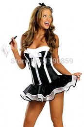 free shipping Cheap Sexy Adult Women Black French Maid Costume Clubwear costume