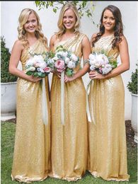 Gold Yellow Rose Sequins Bridesmaid Dresses For Weddings Guest Dress One Shoulder Long Floor Length Plus Size Formal Maid Of Honour Gown mal