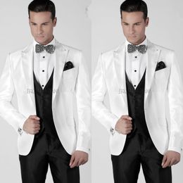 2018 Custom Made Groom Tuxedos Men Slim Fit Suits White Blazer Wedding Suits For Men Tuxedo Costume Homme Best Man Suit (Jacket+Pant+Vest)