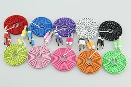 1m 2m 3m Colourful New Flat Noodle Fabric Nylon Braided Micro USB Cable for Samsung For Blackberry for HTC Cloth braided cable 100pcs/lot