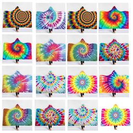 new Rainbow Hooded Blanket thickening Printed Fleece Blankets Adults Kids Soft Warmapes Cloak Blankets Picnic Home TextilesT2I5379