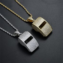 Hotsale Men Women Hip Hop Necklace Jewelry Yellow White Gold Plated Full CZ Whistle Pendant and Necklace for Men Women Nice Gift