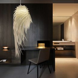 Modern Romantic Angel Wings PVC White Feather Pendant Light Hanging Lamp LED E27 Base Droplight for Bedroom Lamparas Lustre