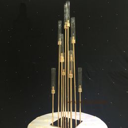 10 Heads Metal acrylic crystal pillar Wedding Table Centrepiece Gold Candelabra Flower Stand Candle Holder senyu0418