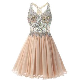 2019 New Elegant Short Chiffon Homecoming Dress Beaded Appliques Prom Graduation Gown Mini Cocktail Party Gown QC1417
